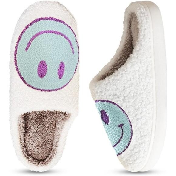 NEW Smile Face Slippers for Women – Retro Happy Face Plush Slippers, Soft & - Picture 3 of 7